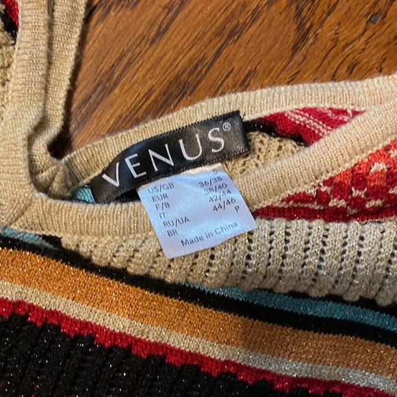 Venus Small V Neck/V Back Striped with Shimmer Detail Short Sleeve Sweater - Picture 6 of 7